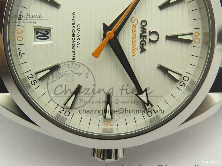 0411 SmoothTexture Aqua Terra 150M Master Chronometers VSF 1:1 Best Edition White Dial Orange Hand on Black Rubber Strap A8900 Super Clone 8011